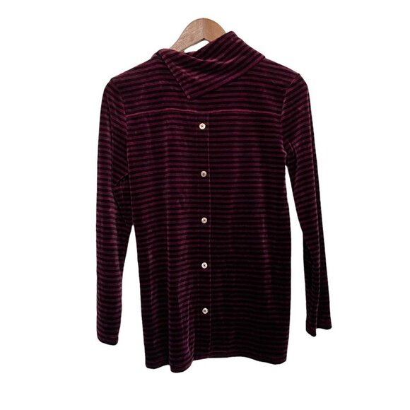 Talbots Women's Burgundy Stripe Velvet Long Sleeve Cowl-Neck Blouse Size XS - Picture 7 of 7